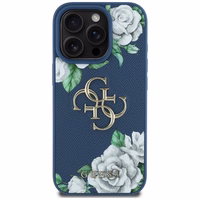 Guess Grained Roses Big 4G logo dėklas telefonui iPhone 16 Pro - mėlynas