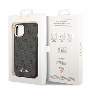 Guess GUHCP14SHG4SHK iPhone 14 6.1 "juodas / juodas kietas dėklas 4G Vintage Gold Logo