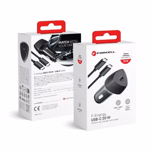 Автомобильное зарядное устройство Forcell F-Energy Carbon USB C QC3.0 PD 3A 20W + кабель USB C - USB C CC50-1C чёрное