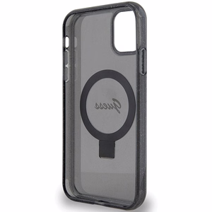 Guess Ring Stand Script Glitter Magnetinis dėklas telefonui iPhone 11 / Xr - juodas