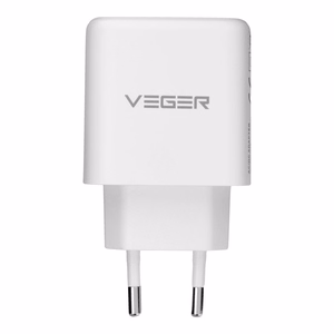 Telefono įkroviklis „VEGER“ USB-A + C tipo, PD, QC3.0, 3,25 A, 65 W + kabelis USB-C į USB-C TR67, baltas