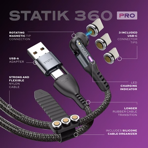 STATIK Statik 360 Pro laidas 2.0 USB-C; 1 m, juodas