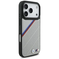 BMW M Tricolor Metal Logo MagSafe dėklas telefonui iPhone 17 Pro - pilkas