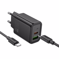 Įkroviklis telefonui Hoco USB A + USB C QC3.0 PD 3A 30W + kabelis USB C į USB C N63 juodas