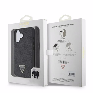 Guess odinis metalinio logotipo Strass dėklas su dirželiu telefonui iPhone 16 - juodas