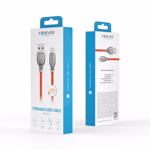 "Forever Tornado" kabelis USB - USB-C 1,0 m 3A raudonas