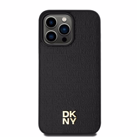 DKNY Odinis monogramos rašto metalinis logotipas Magnetinis dėklas telefonui iPhone 15 Pro Max - juodas