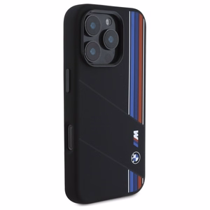 BMW silikoninis išpjautas trispalvės linijos Magnetinis dėklas telefonui iPhone 16 Pro - juodas