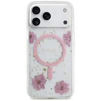 Guess Resin Flowers Glitter MagSafe dėklas iPhone 17 Pro Max rožinės spalvos