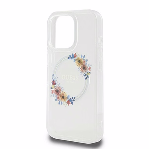 Guess IML Flowers Wreath Magnētinis dėklas iPhone 16 Pro - skaidas