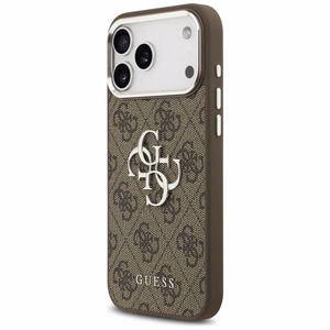 Guess Чехол для iPhone 17 Pro Max GUHCP17XP4G4SMCW (4G PU Leather Case with Big 4G and Classic Logo and Silver Metal Camera Frame) коричневый