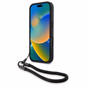 BMW Signature Leather Wordmark Cord Case for iPhone 16 Pro - Juodas