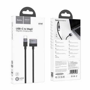 Laidas USB C į Mag3 Hoco 5A 140W magnetinis 1,8 m U141 juodas