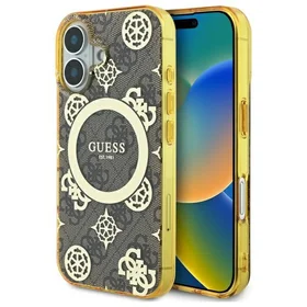 Guess IML Peony On 4G Background MagSafe iPhone 16 dėklas - rudas