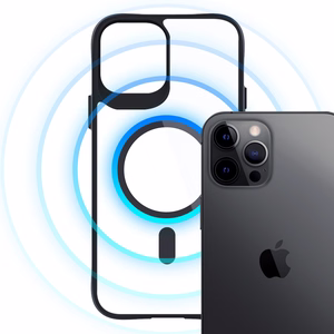 3mk satino šarvo magnetinis dėklas telefonui su MagSafe iPhone 12 Pro Max - skaidrus su juodu rėmeliu