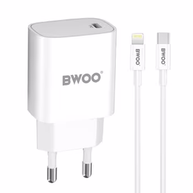 BWOO CDA159 PD sieninis įkroviklis 20W 1x USB-C prievadas + "Lightning" baltos spalvos