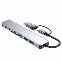 "Tech-Protect" HB06 HUB adapteris 8in1 TYPE-C + USB2.0 + USB3.0 + SD/TF + AV3.5 - pilkos spalvos
