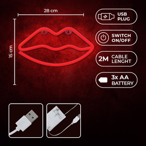 Neon LED Light LIPS raudonas Bat + USB FLNE08 Forever Light
