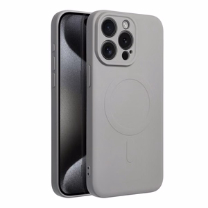 SILICONE MAG COVER dėklas telefonui suderinamas su MagSafe iPhone 15 Pro Max pilkas titano