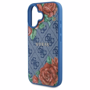 Guess GUHMP16SP4ROPEMCB iPhone 16 6.1" mėlynas/mėlynas kietas dėklas 4G Gėlių Raštas Magnetinis