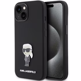 Karl Lagerfeld silikoninis Ikonik Metal Pin dėklas telefonui iPhone 15 - juodas