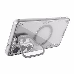 Nillkin Iceblade Prop magnetinis MagSafe dėklas su kameros dangteliu ir stovu skirta Samsung Galaxy S26 Ultra permatomas pilkas