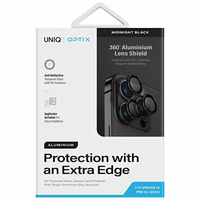 UNIQ Optix Aluminium Camera Lens Protector iPhone 15 Pro 6.1" vidurnakčio juodas szkło na obiektyw aparatu z aplikatorem