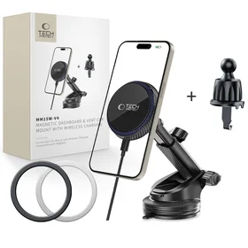 "Tech-Protect" MM15W-V4 magnetinis 15 W "MagSafe" laikiklis automobiliui, skirtas kabinai / priekiniam stiklui / ventiliacijos angai - juodas