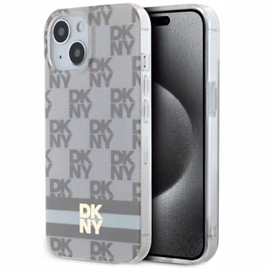 DKNY IML languotas mono raštas ir margintos juostos magnetinis dėklas telefonui iPhone 15 / 14 / 13 - smėlinis
