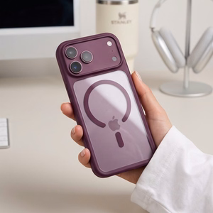 Tech-Protect MagOne CC MagSafe dėklas su 2 grūdintais stiklais, skirtas iPhone 18 Pro / 17 Pro, skaidrus bordo spalvos