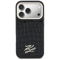 Karl Lagerfeld Croco KL Script Logo MagSafe Case for iPhone 17 Pro Max - Black