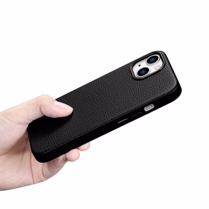 Чехол iCarer Litchi Premium Leather для iPhone 14 Plus магнитный кожаный с MagSafe чёрный