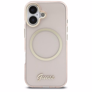 Guess IML Script Metal MagSafe Dėklas for iPhone 17 - rožinis