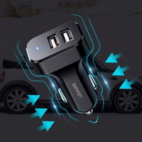 USAMS Automobilinis įkroviklis 2xUSB C13 2,1A 3w1 (microUSB/USB-C/lightning) juodas NTU35YTSC13TZ