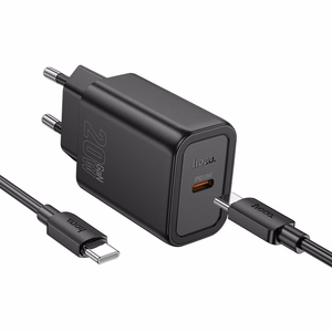 Įkroviklis Hoco USB-C QC PD 20W + kabelis USB-C į Lightning N60 juodas