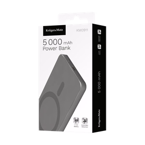 Krüger&Matz magnetinė belaidė išorinė baterija, 5000 mAh, pilka