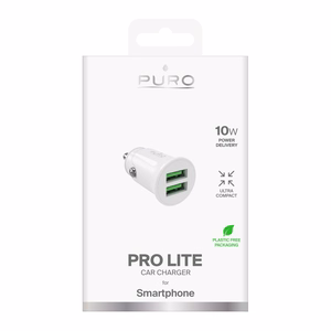 Puro Pro Lite automobilinis įkroviklis 2x USB-A 10W - baltas
