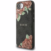 Guess 4G Flowers Print Magnetinis dėklas telefonui iPhone 16e - juodas
