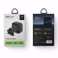 ENERGEA tinklo įkroviklis 1xUSB+2xUSB-CPD-PPS-QC 3.0 66W 2C1A juodas US+EU Travelite GAN66