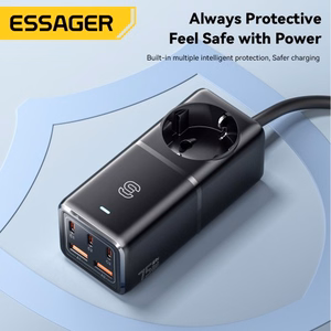 Įkroviklis Essager Boru GaN juodas 75W (3xPD / 2xQC3.0 / 4kW-16A-250V)