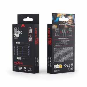 "Maxlife MXUC-11" magnetinis kabelis USB-C - USB-C 1,0 m 100W juodas nailonas