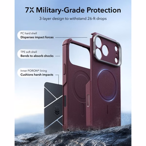 ESR Cyber Tough Kickstand MagSafe dėklas, skirtas iPhone 18 Pro Max / 17 Pro Max, tamsiai vyšninės spalvos
