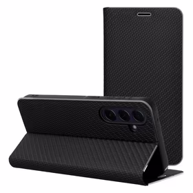 LUNA Book Carbon dėklas telefonui XIAOMI Redmi Note 14 4G (GLOBAL - 163,25mm x 76,55mm x 8,16mm) juodas