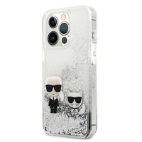 Karl Lagerfeld skystas blizgučiai Karl&Choupette dėklas iPhone 13 Pro / 13 6.1" - sidabrinė
