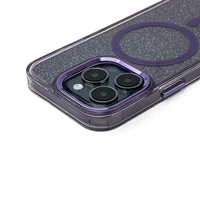 Blizgus magnetinis dėklas telefonui iPhone 16 Pro Max - violetinis su blizgučiais