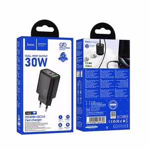 Įkroviklis telefonui Hoco USB A + USB C QC3.0 PD 3A 30W N63 juodas