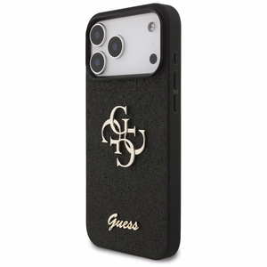 Guess PU Fixed Glitter 4G Metal Logo dėklas Apple iPhone 18 Pro Max, juodas