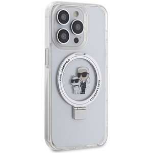 Karl Lagerfeld KLHMP14LHMRSKCH iPhone 14 Pro 6.1" baltas/baltas kietas dėklas su žiediniu stovu Karl&Choupette Magnetinis