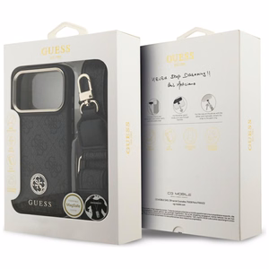 Guess 4G Strass Logo & Big Strap Metal Buttons Magnetinis dėklas telefonui iPhone 17 Pro - juodas