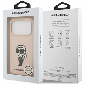 KARL LAGERFELD dėklas telefonui IPHONE 17 Pro Max su MagSafe suderintas (silikoninis su KL eskizu ir logotipu) - rožinis